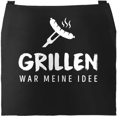 Produktbild von Grill-Schürze für Männer mit Spruch Grillen war meine Idee Spruch lustig Bratwurst Baumwoll-Schürze Küchenschürze Moonworks® schwarz unisize