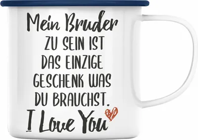Produktbild von Trendation - Bruder Schwester Emaille Tasse Geschenk von Bruder Geschenkidee für Geschwister Emaille Emaille Tasse (Blau)