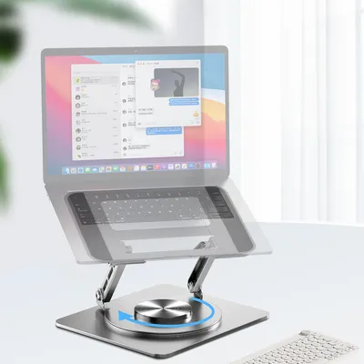 Produktbild von CMYbabee Laptopständer für Schreibtisch, Verstellbarer Computerständer mit 360°Drehbarer Basis, Ergonomischer Faltbarer Laptop Riser Halter Kompatibel mit MacBook/Dell/HP/Lenovo/Anderen Notebook