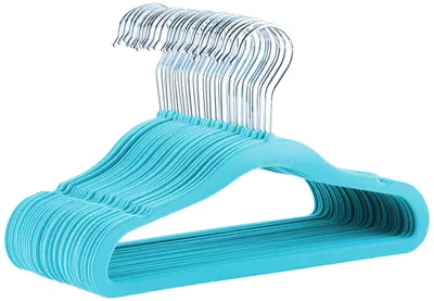 Image de Cintres pour vêtements pour enfants Amazon Basics, en velours avec surface antidérapante, taille bébé (29,5 cm), lot de 30, couleur bleue