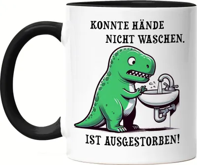 Produktbild von Konnte Hände nicht waschen T-Rex Dinosaurier Tasse Schwarz Tyrannosaurus Rex Humor