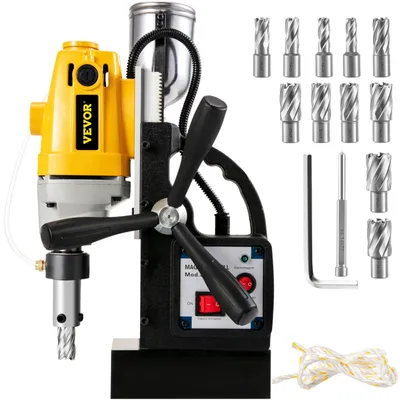 Obrázek produktu pro VEVOR MD40 1-1/2" elektrická magnetická vrtačka s 11dílnou sadou fréz HSS, přesná sada kroužkových fréz, kompaktní, reverzibilní, Evolution, magnetická síla 1100 W