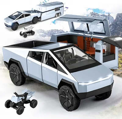 Produktbild von Spielzeugauto 1:32, Noonedibs, Pull Back-Technologie, Farbe: Silber, Metall, inkl. ATV, Wohnwagen, bewegliche Teile, realistische Charaktere, bewegliche Räder, geeignet für Kinder und Erwachsene, gut zum Sammeln und Spielen