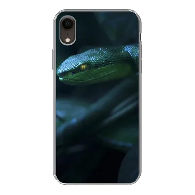 Produktbild von MuchoWow® Handyhülle Schutzhülle Hülle für iPhone XR Schlange - Makro - Holz Silikon Softcase Handy Hülle - Schutzdeckel