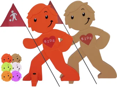 Produktbild von StreetBuddy - Warnfigur, Warnaufsteller, Warnschild für Kindersicherheit 2er Set (Rot / Beige)
