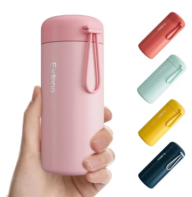 Immagine prodotto di Borraccia in acciaio inossidabile da 300 ml, color rosa, a prova di perdite, con manico in silicone