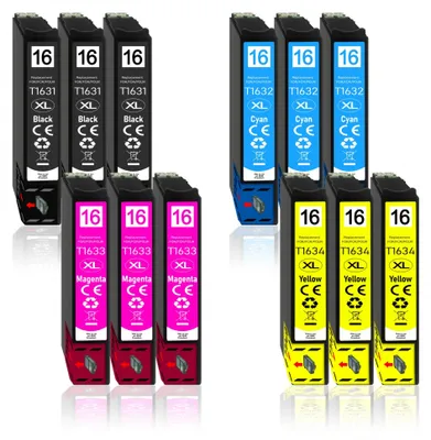 Produktbild von 12er Pack Druckerpatronen 16 16XL kompatibel mit Epson WF-2530