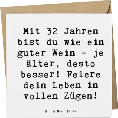 Produktbild von Mr. & Mrs. Panda Grußkarte Spruch 32. Geburtstag - Weiß - Geschenk, doppelkarte, Glückwunschkarte, Lebensfreude, Klappkarte, Jubiläum, anlasskarte, Feiere dein Leben