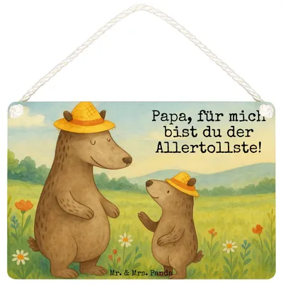 Produktbild von Mr. & Mrs. Panda Schild Bären mit Hut Design DIN A4 - Weiß - Geschenk, Vatertag, holzbild, Muttertag, wandtafel, Papa, Türschild, Wandbild Holz, Familie, Holzschild