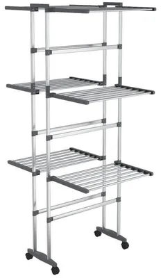 Obrázek produktu pro Sušák na prádlo – třídílný sušák na kolečkách – hliník – nerezová ocel – 60x70x129 cm