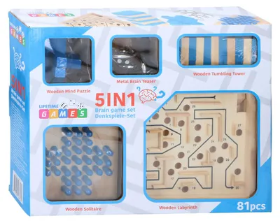 Produktbild von Denkspiel 5-in-1 Gehirntrainer Holzspiel Set 81-teilig
