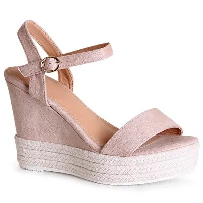 Produktbild von topschuhe24 1593 Damen Keilabsatz Sandaletten Velours, Farbe:Beige, Größe:40 EU
