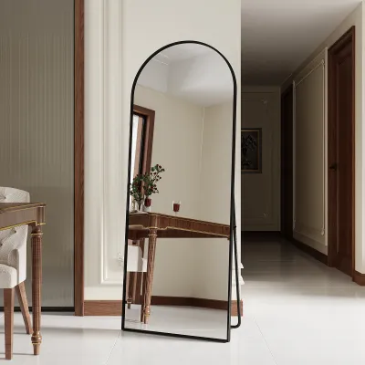 Produktbild von CDGlobal Bogen Ganzkörperspiegel, 165X60cm Groß Bodenspiegel in voller Länge, Gewölbter Standspiegel, der Wand montiert Spiegel im Schlafzimmer,Ankleidezimmer(Schwarz)