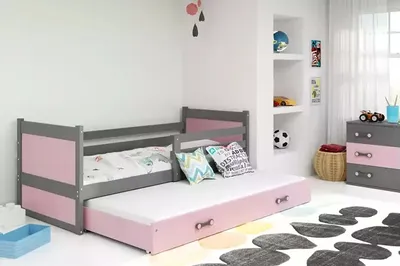 Obrázek produktu pro Dětská postel s přistýlkou bez matrací 80x190 FERGUS - grafit / růžová