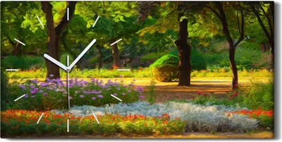 Produktbild von Küche Wohnzimmer Wand Leinwand Uhr 60x30 Malerei Wald Bäume Blumen Kunst - weiße Hände