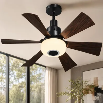 Obrázok produktu pre E27 Tichý ventilátor φ52 cm Stropný ventilátor so svetlom a diaľkovým ovládaním, 40 W, RGB, Bluetooth reproduktor, 3 rýchlosti ventilátora, lampa s ventilátorom do spálne