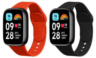 Produktbild von kwmobile 2x Uhrenarmband für Xiaomi Redmi Watch 3 Active Armband - Fitnesstracker Band Set aus TPU Silikon - Ersatzarmband Smartwatch - Schwarz Orange
