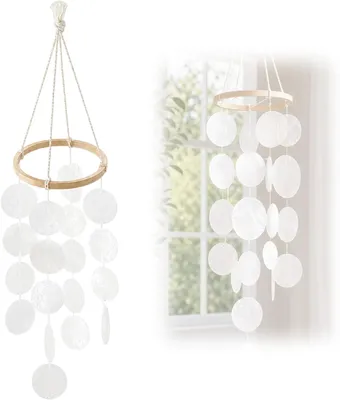 Imagen del producto de Campana de viento hecha con conchas naturales, de 73 cm, ideal para jardín y terraza