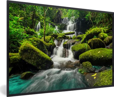 Produktbild von MuchoWow® MuchoWow® Gerahmtes Poster Wasserfall - Tropisch - Regenwald 60x40 cm - Poster mit zchwarzem Bilderrahmen - Printing - Wanddeko Schlafzimmer