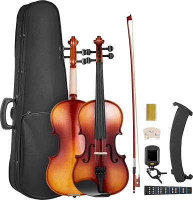 Produktbild von Violine 4/4 - Geigenset - Massivholz - Armlänge 58,4 cm - Mit Hartschalenkoffer, Bogen, Kolophonium, Schulterstütze, Ersatzsaiten - Glänzend braun
