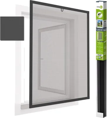 Produktbild von Fenster-Moskitonetz mit Alurahmen 100x120 cm – Anthrazit – Insektenschutz für Fenster