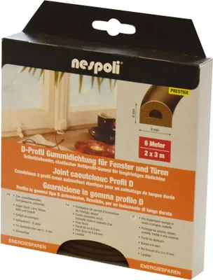 Produktbild von Nespoli Fenster- und Türdichtung mit D-Profil je 3 m, 9 x 6 mm, braun, 2 Stück