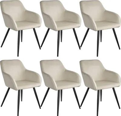 Image de Chaise MARILYN Effet Velours Style Scandinave - crème/noir, Lot de 6
