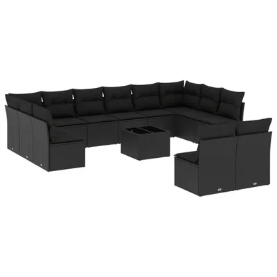 Produktbild von vidaXL 13-tlg. Garten-Sofagarnitur mit Kissen Schwarz Poly Rattan