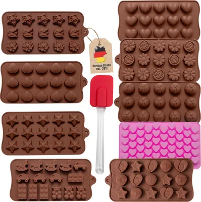 Produktbild von Intirilife 10-teiliges Set veschieden Silikon Backformen und mit Spatel - Backformen Set Backform - Zum Backen und Herstellen von Desserts und Pralinen