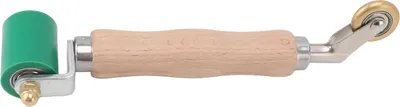 Zdjęcie produktu dla rolki do szwów silikonowych 40 mm Podwójne kółko mosiężne Drewniany uchwyt Płaskie rolki do tapet do zgrzewania PVC-TPO