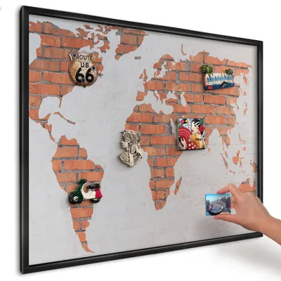 Produktbild von Magnettafel 80x60 cm mit schwarzem Rahmen - Magnetische Metalltafel, Magnetpinnwand zur Wandmontage für Wohnzimmer, Küche, Flur, Kinderzimmer und Büro - Brick-Karte