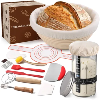 Immagine prodotto di Cesto da forno per pane, composto da 11 pezzi, con contenitore per il lievito