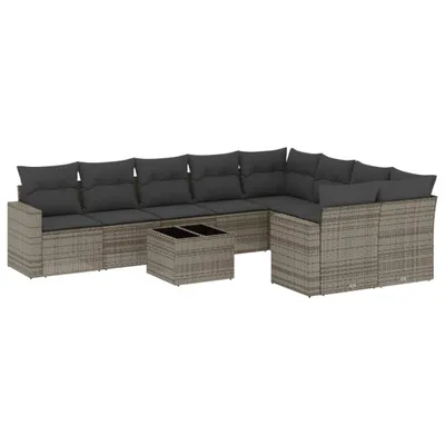 Produktbild von 10-tlg. Garten-Sofagarnitur mit Kissen Grau Poly Rattan