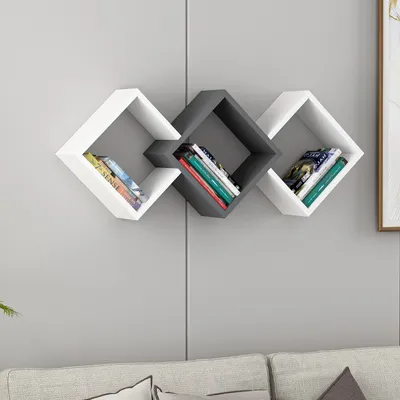 Image de Skye Decor, Galaxy - Blanc, Anthracite, Étagère murale, Blanc, PANNEAUX DE PARTICULES 100 % MÉLAMINÉS, 102 x 20 x 42 cm