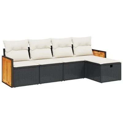 Produktbild von vidaXL 5-tlg. Garten-Sofagarnitur mit Kissen Schwarz Poly Rattan