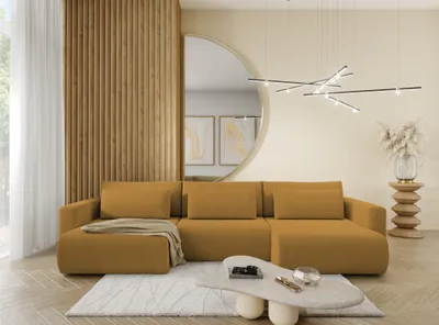 Produktbild von Wohnlandschaft Sofa mit Schlaffunktion CHAIRA Stoff Curio Senfgelb