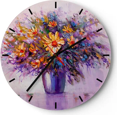 Produktbild von Wanduhr - Rund - Glasuhr - Blumen Vase - 40x40cm - Schleichendes Uhrwerk - Lautlos - zum Aufhängen bereit - Dekoration Modern - Wanddekoration aus Glas - C3AR40x40-4112