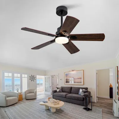 Produktbild von AIORBER Deckenventilator mit Licht und Fernbedienung, 42 Zoll, 5 Holzwendeflügel, leiser DC Motor, 6 Stufen, 3 Farbtemperaturen dimmbar, Schwarz+Dunkelnussbaum