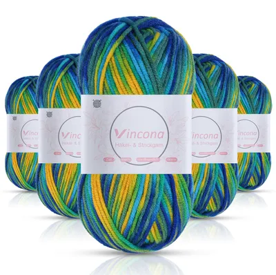 Häkelgarn-Set, 5 x 50 g, bunter Farbverlauf, Acryl, für Häkeln & Stricken