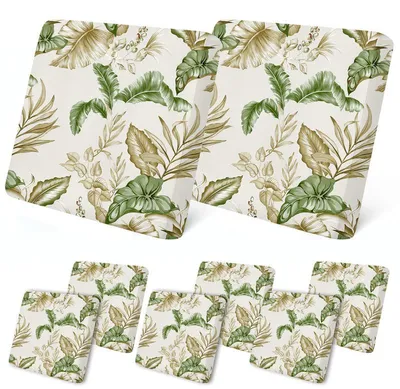 Produktbild von 8-teilige Outdoor Kissenbezüge für Gartenmöbel, Wasserdichte Ersatzbezüge für Sofa- und Couchkissen, Waschbar & Strapazierfähig,Beige Bananenblätter