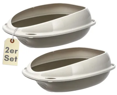Produktbild von 2er Set Katzenklo ohne Deckel Doppelpack Katzentoilette mit Rand Sparpaket Katzen WC 2er Set Schalentoilette 57x40x19 cm Katzentoiletten