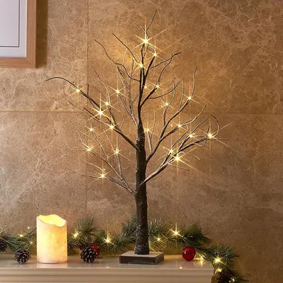 LED-Lichtbaum 60 cm, 24 warmweiße LEDs, Kunstschnee, batteriebetrieben