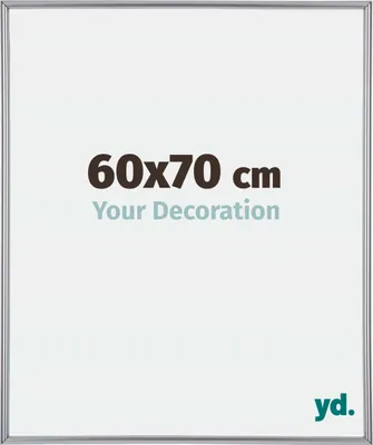 A product image for a picture frame, showing its dimensions and a branding logo.