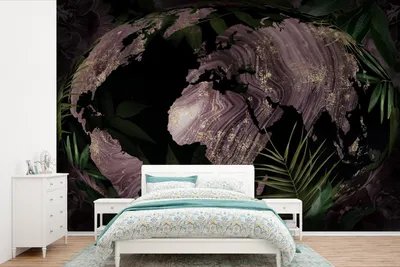Produktbild von MuchoWow® Fototapete für Wohnzimmer oder Schlafzimmer Wandtapete Vinyl Motivtapete Weltkarte - Lila - Gold - 525x350 cm - Das Hintergrundbild