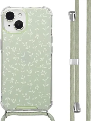 Image de étui imoshion Design avec cordon pour l'Apple iPhone 15 - Smoke Green Flowers