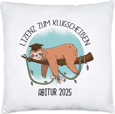 Produktbild von Abitur 2025 Lizenz Zum Klugscheißen Kissen Inkl Füllung Faultier Schulabschluss Gymnasium