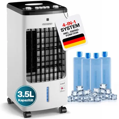 Immagine prodotto di Monzana Condizionatore Portatile 4in1 60W 330m³/h 3,5 litri 4 Ghiaccioli Ventilatore Ionizzatore