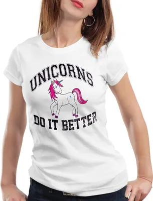 Produktbild von style3 Unicorns Do It Better Damen T-Shirt Einhorn Fun Shirt, Farbe:Weiß, Größe:XS