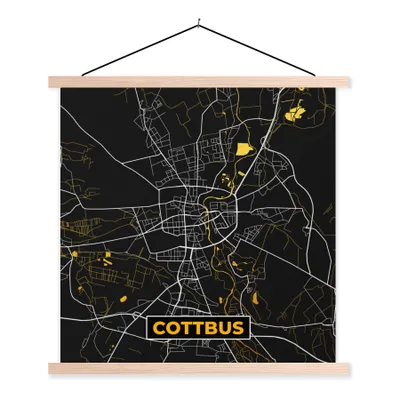 Produktbild von MuchoWow® Textilposter Cottbus - Gold - Karte - Stadtplan - Deutschland 40x40 cm mit holzfarbenen Rahmen - Posterleiste