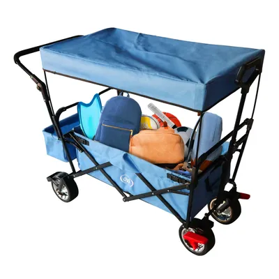 Produktbild von AXI AB210 Faltbarer Bollerwagen mit Dach, Tasche, Bremse und Schiebestange in Grau | Faltwagen / Gartenwagen / Handwagen